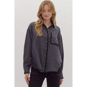 Women's Denim Black Button Shirt