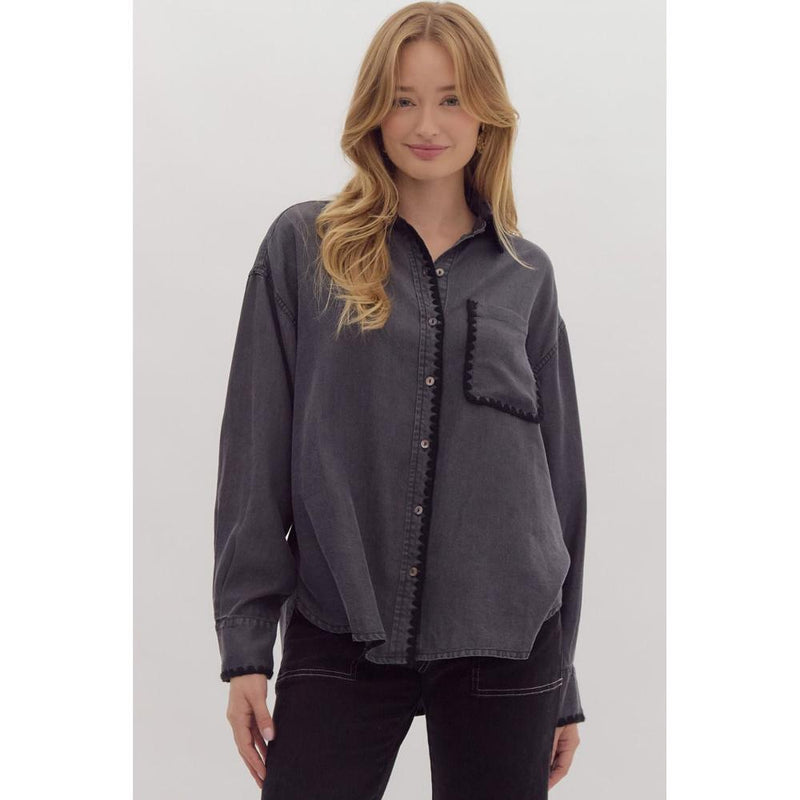 Women's Denim Black Button Shirt