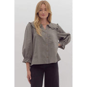 Women's Olive Ruffle Sleeve Edge Top