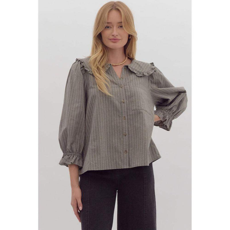 Women's Olive Ruffle Sleeve Edge Top