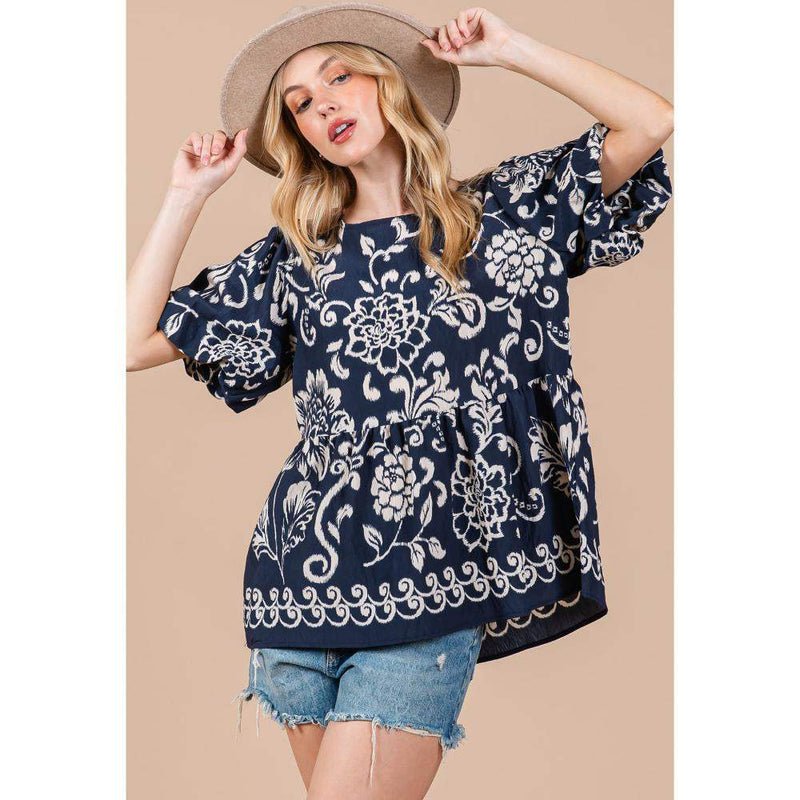 Women's Navy Floral Print Blouse