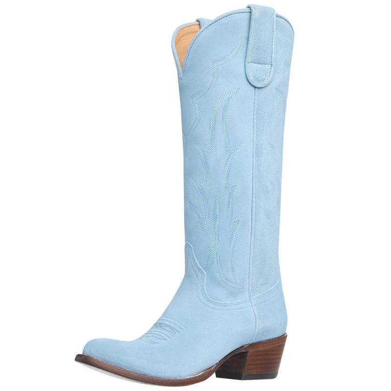 Women`s Baby Blue Suede 15In Top Cowgirl Boot