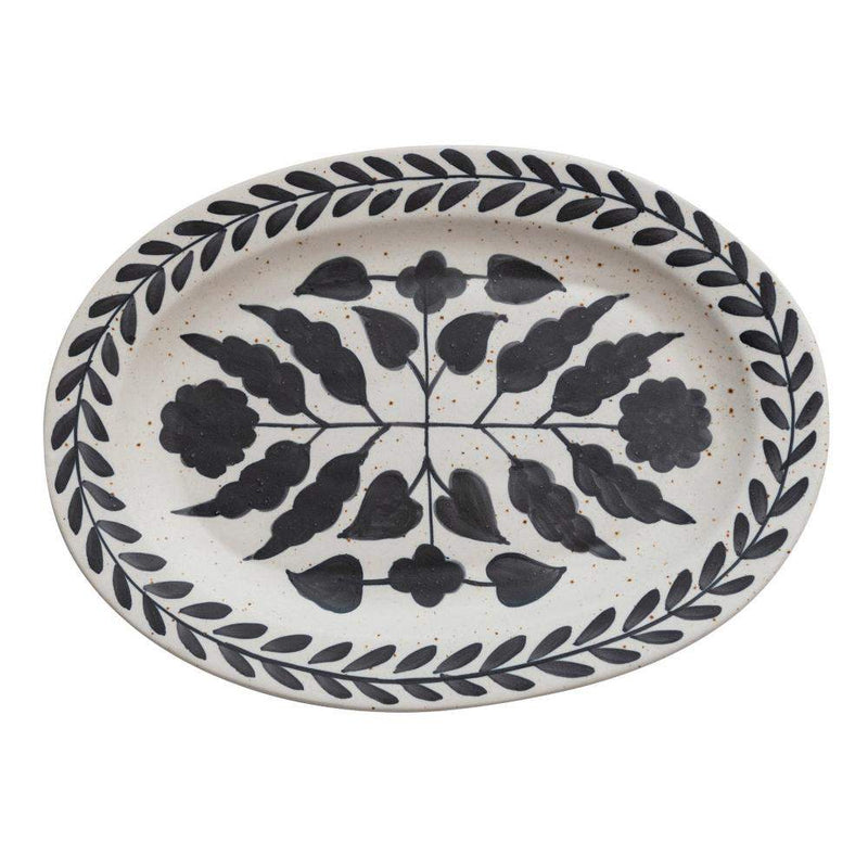 Stoneware Black and Cream Floral Platter