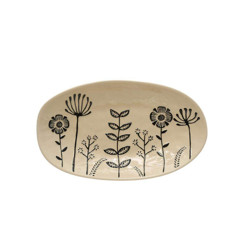 Cream and Black Floral Platter