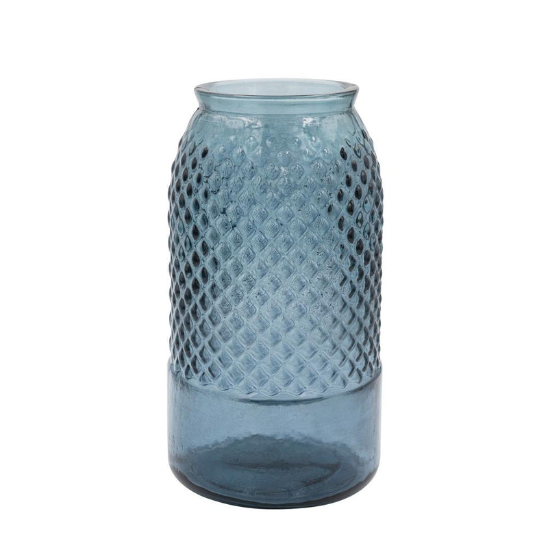 Embossed Recycled Blue Glass Vase