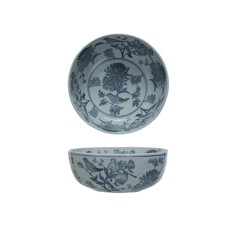 Floral Hand Stamped Stoneware Bowl