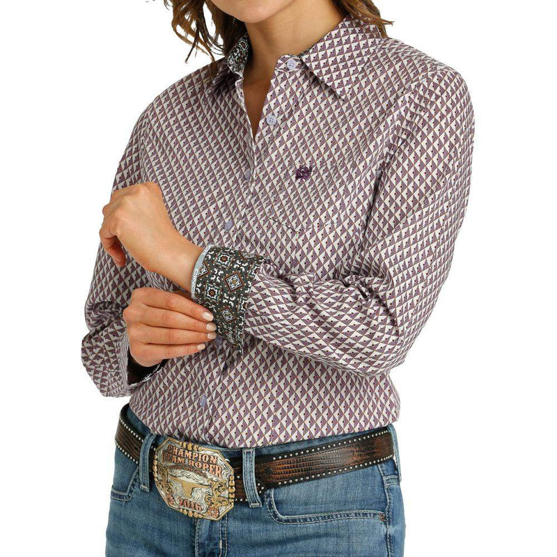 Women's Diamond Print Button-Down Shirt