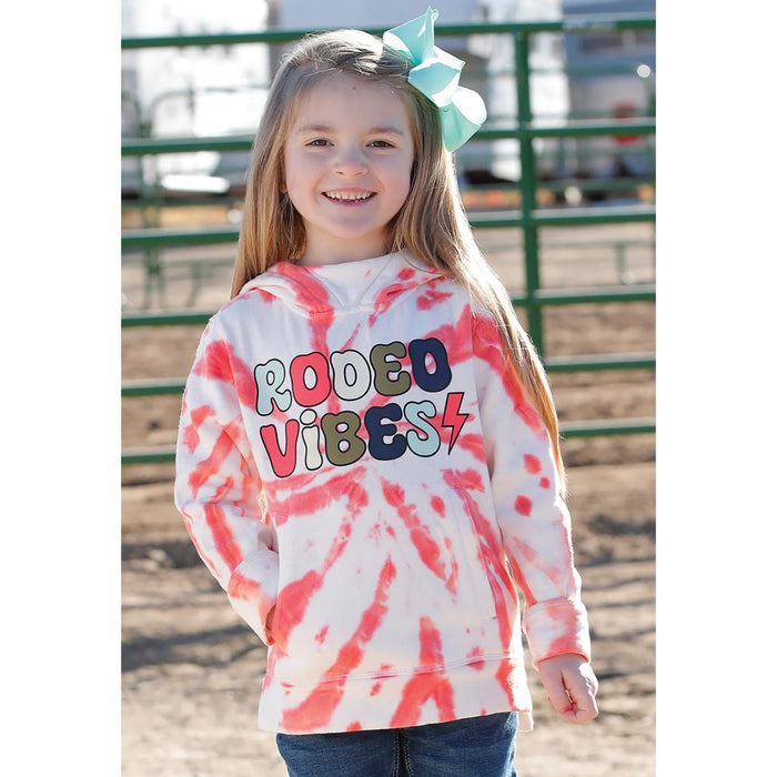 Girls Pink Tie Dye Rodeo Vibes Hoodie