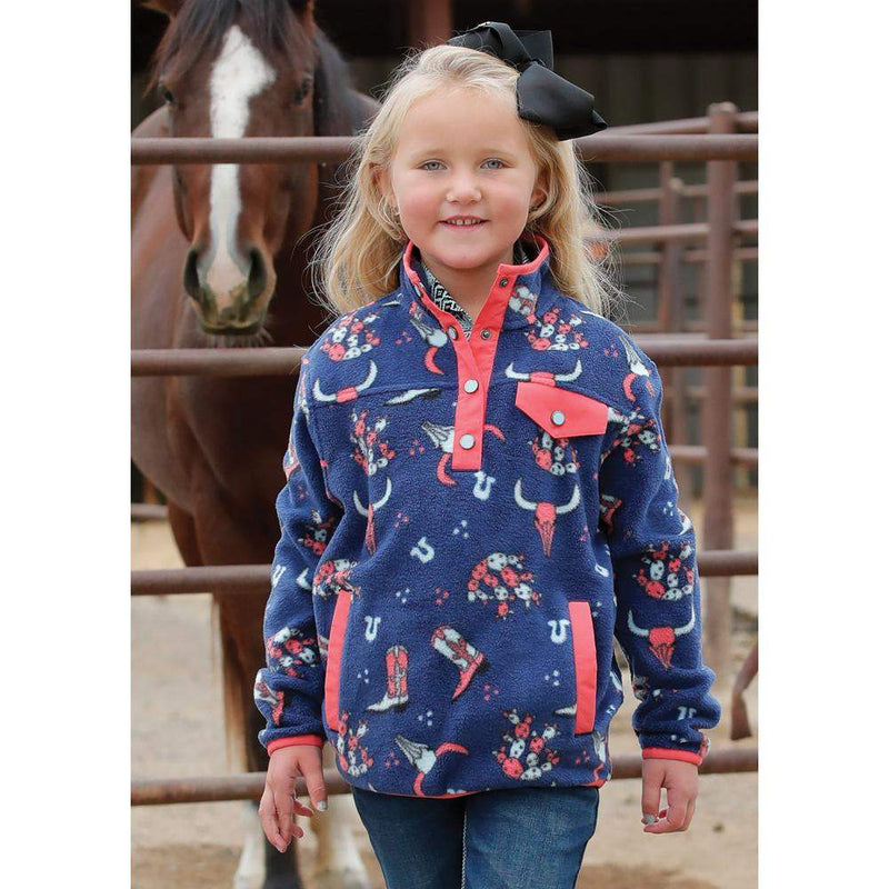 Girl's Navy Print Polar Fleece Pullover
