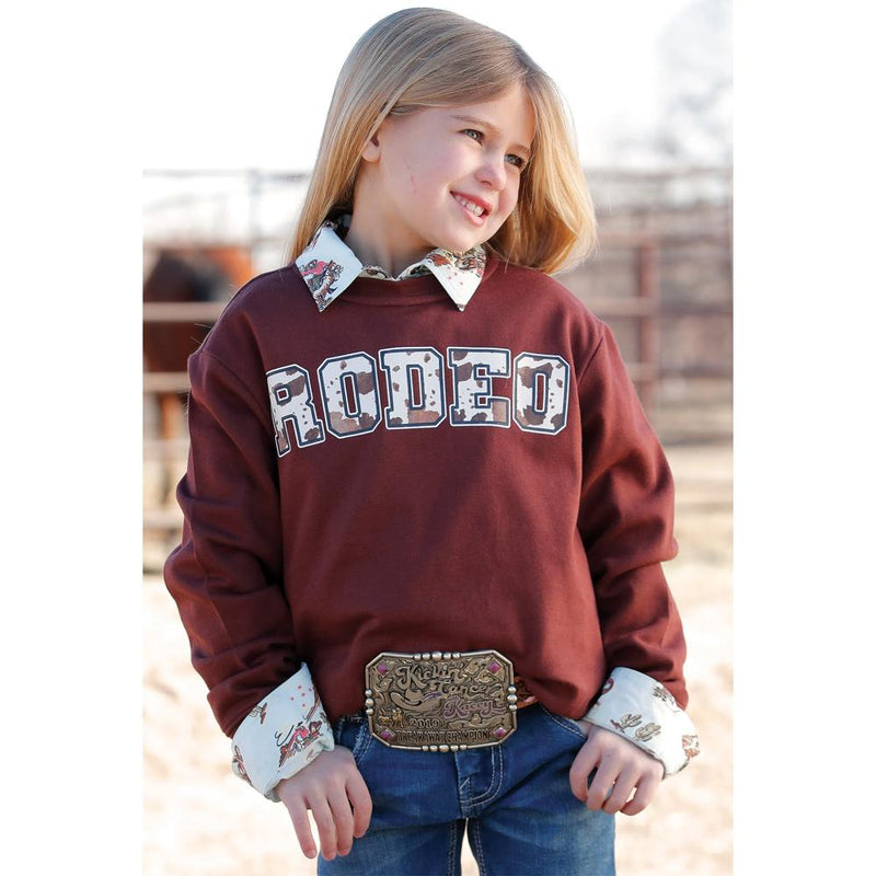 Girls Burgundy Rodeo Crewneck
