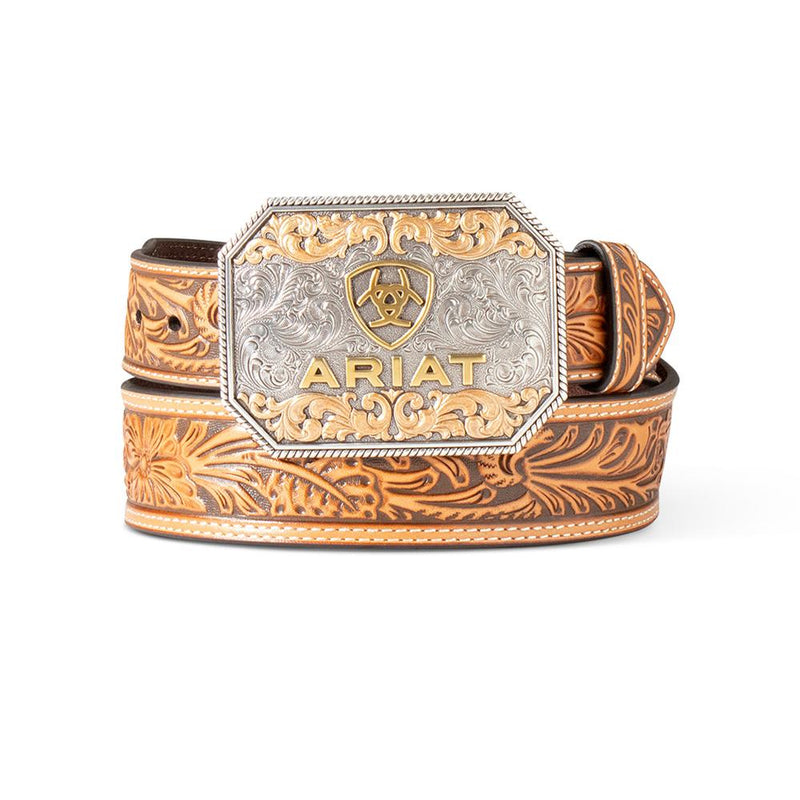 Men's Floral Tan Embossed Belt