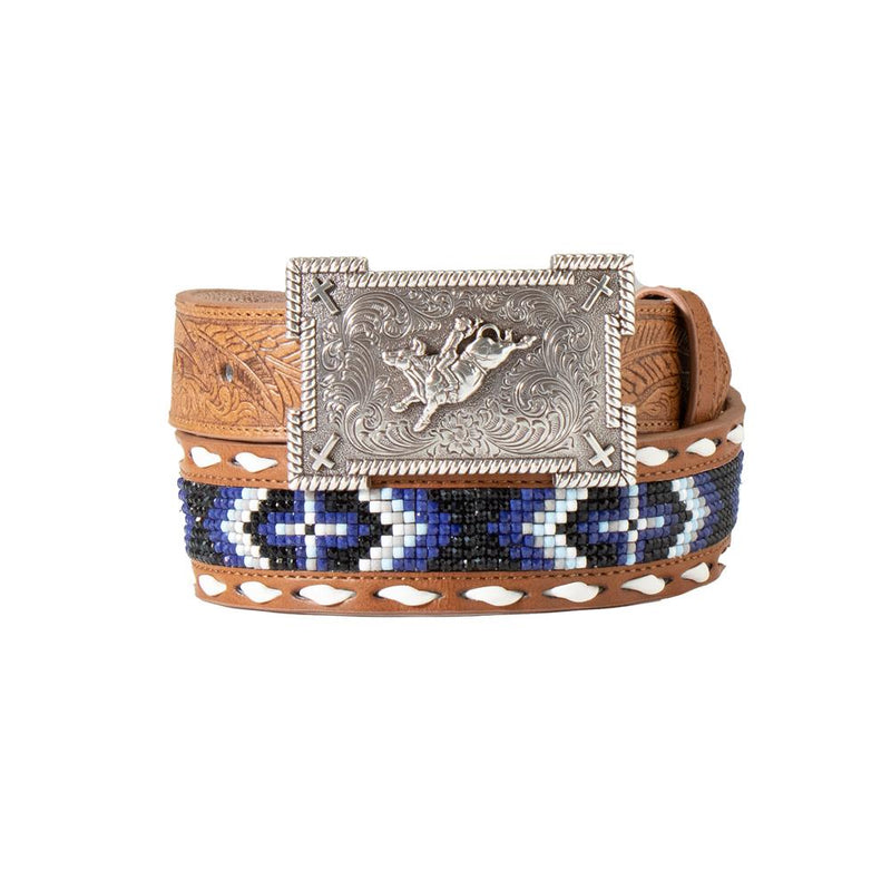 3D Belt Company Youth Boys Blue Inlay Embossed Beaded Belt