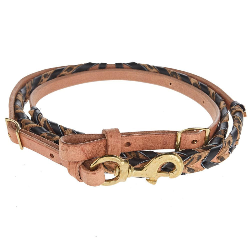 5/8in Black and Leopard Laced Barrel Reins