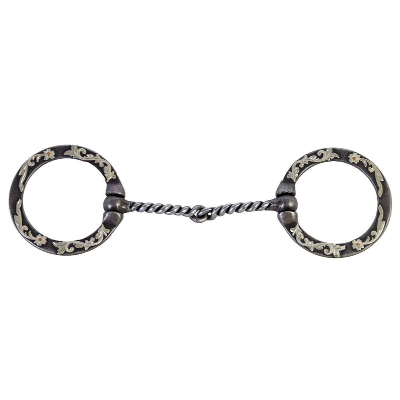 Silver Floral Engraved Twisted Wire Snaffle Bit