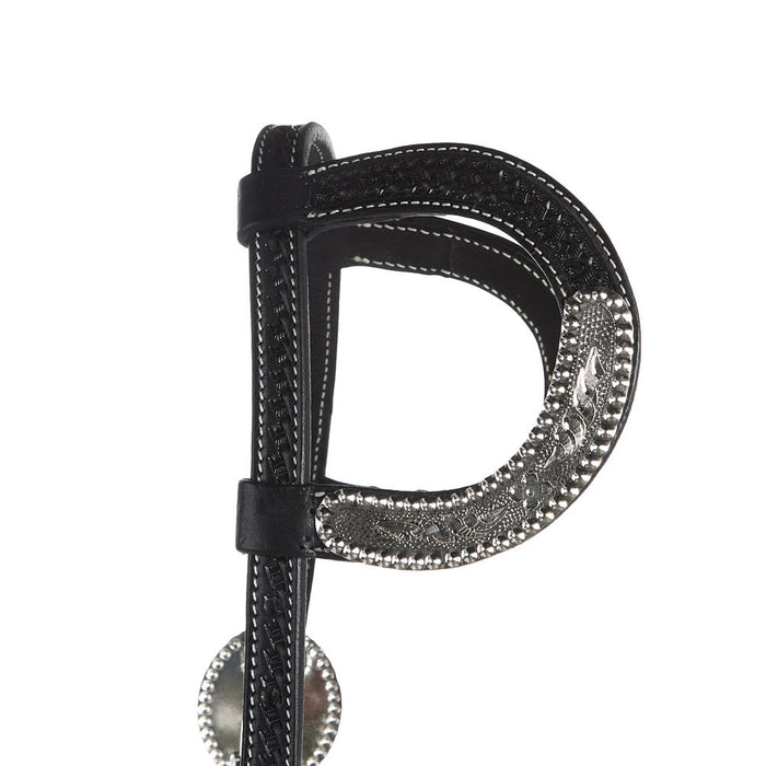 Tough 1 Double Ear Black Basket Tooled Show Wide Cheek Headstall