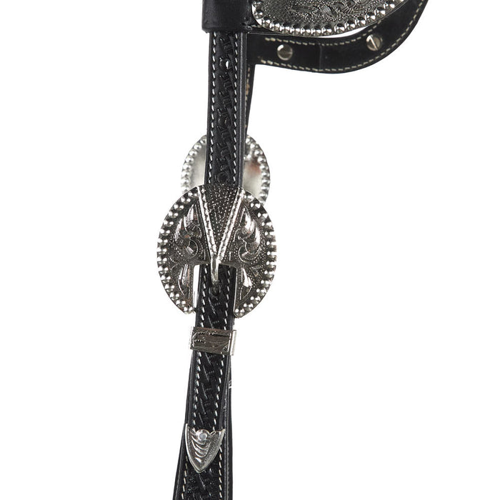 Tough 1 Double Ear Black Basket Tooled Show Wide Cheek Headstall