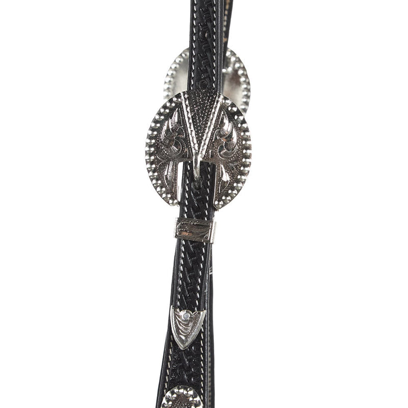 Tough 1 Double Ear Black Basket Tooled Show Wide Cheek Headstall