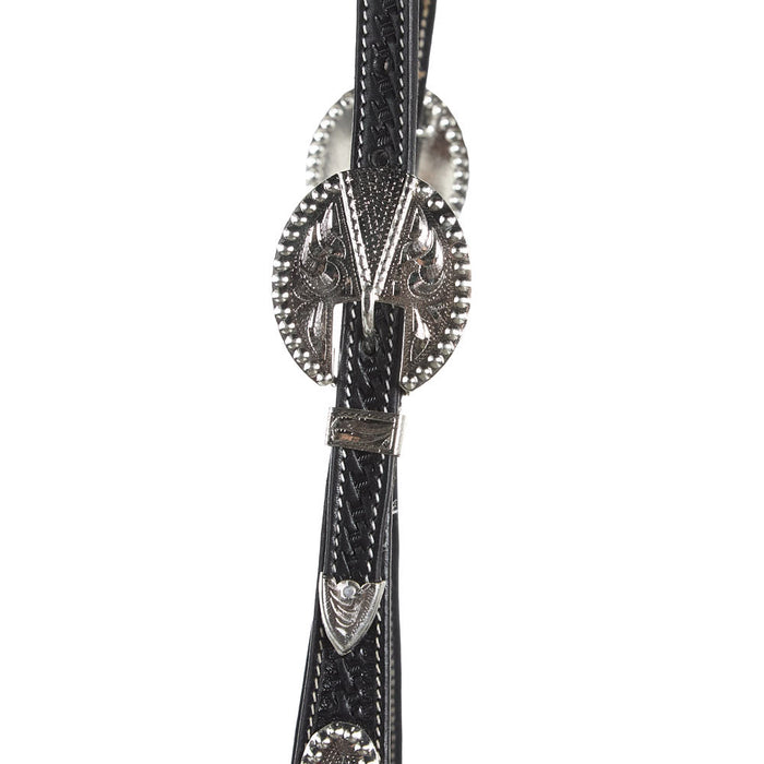 Tough 1 Double Ear Black Basket Tooled Show Wide Cheek Headstall