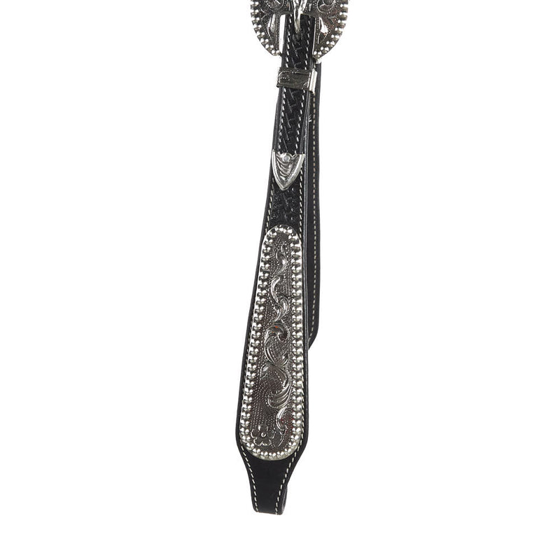 Tough 1 Double Ear Black Basket Tooled Show Wide Cheek Headstall