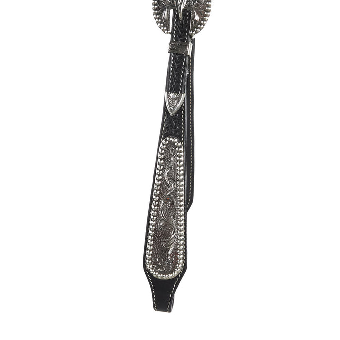 Tough 1 Double Ear Black Basket Tooled Show Wide Cheek Headstall