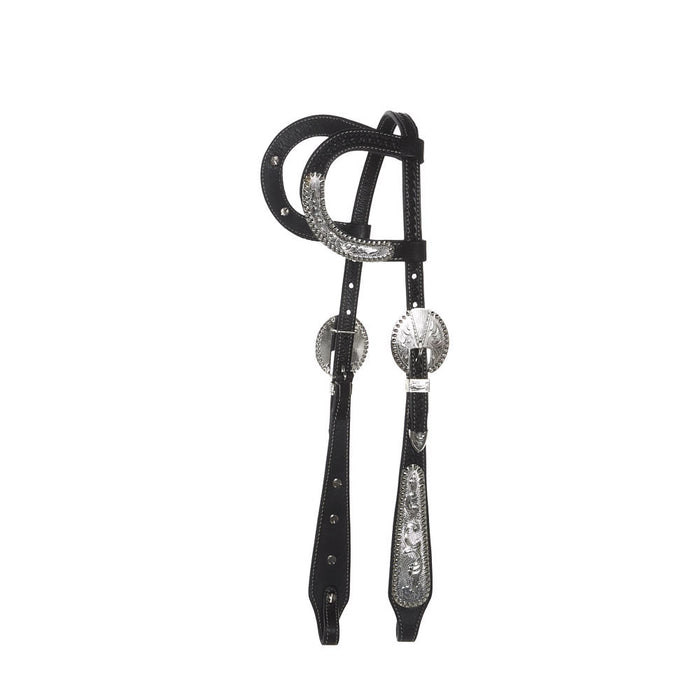 Tough 1 Double Ear Black Basket Tooled Show Wide Cheek Headstall