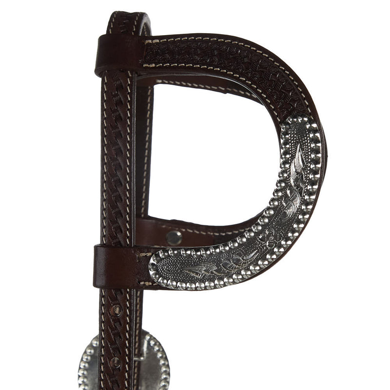 Tough 1 Double Ear Chocolate Basket Tooled Show Wide Cheek Headstall