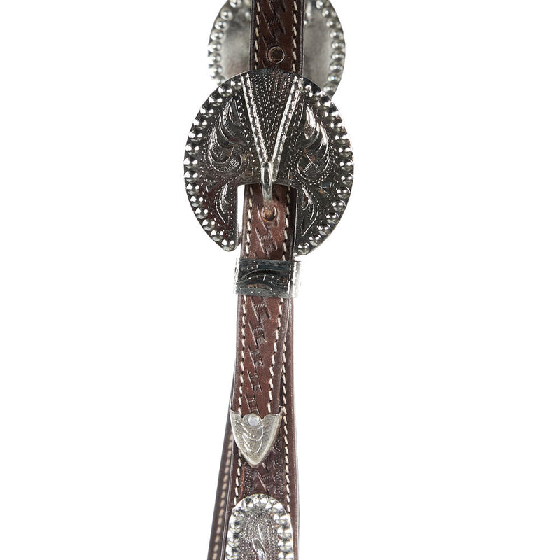 Tough 1 Double Ear Chocolate Basket Tooled Show Wide Cheek Headstall