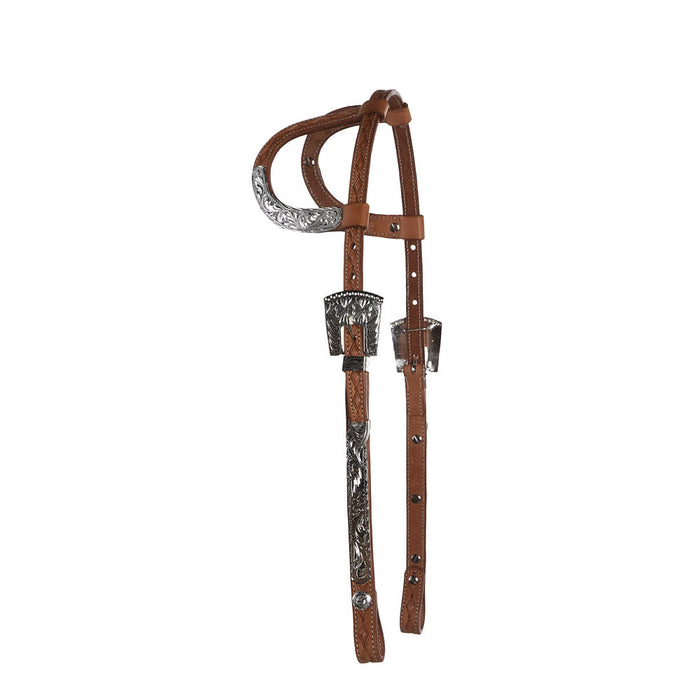 NRS Natural Diomond Tooled Double Ear Show Headstall