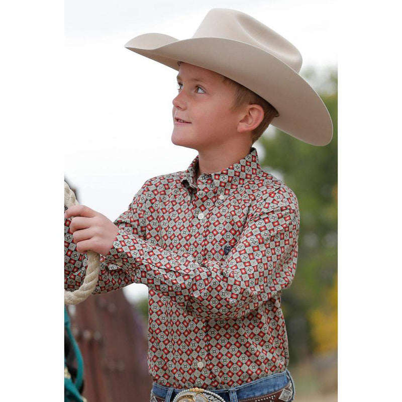 Boys Print Long Sleeve Button Shirt