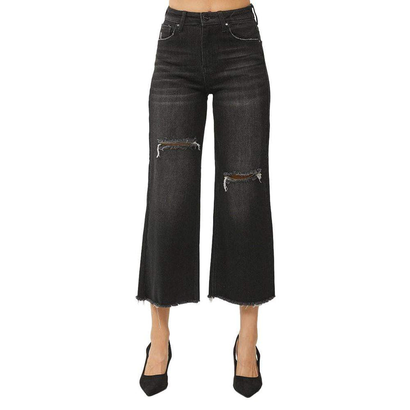 Dark High Rise Black Frayed Ankle Jean