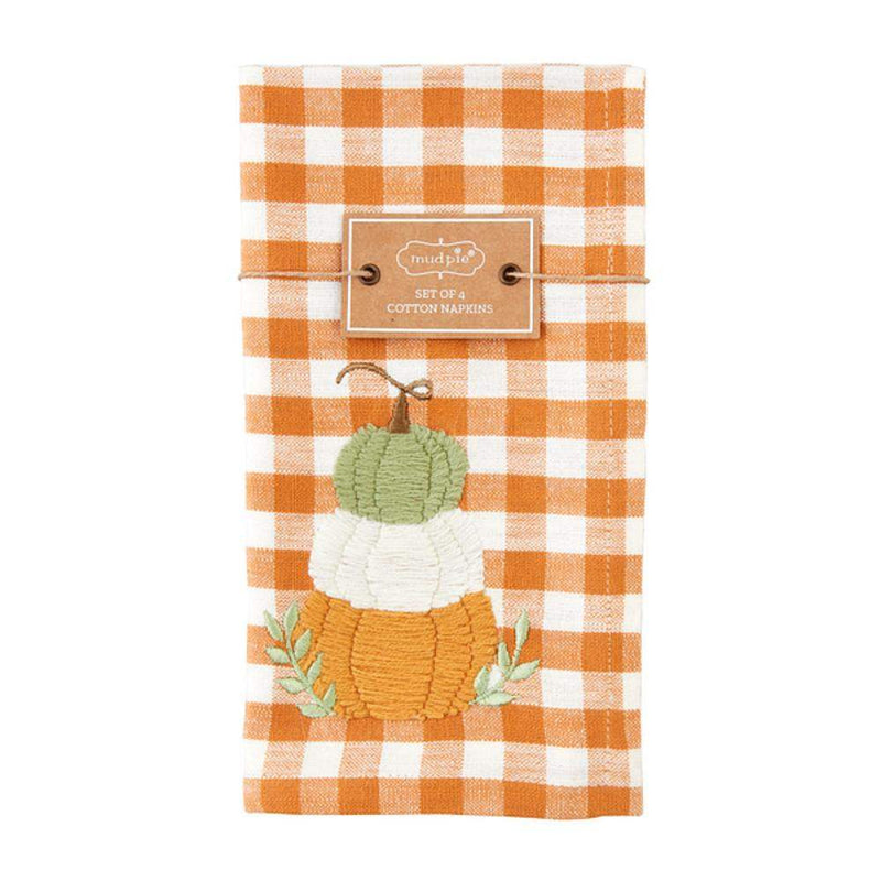 Rust Embroidery Check Napkin