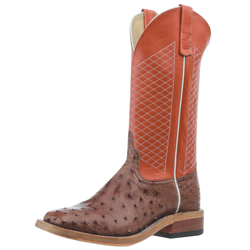 Men`s AB Ride Ready Rum Brown Full Quill Ostrich Vamp 13in Tangerine Glove Top