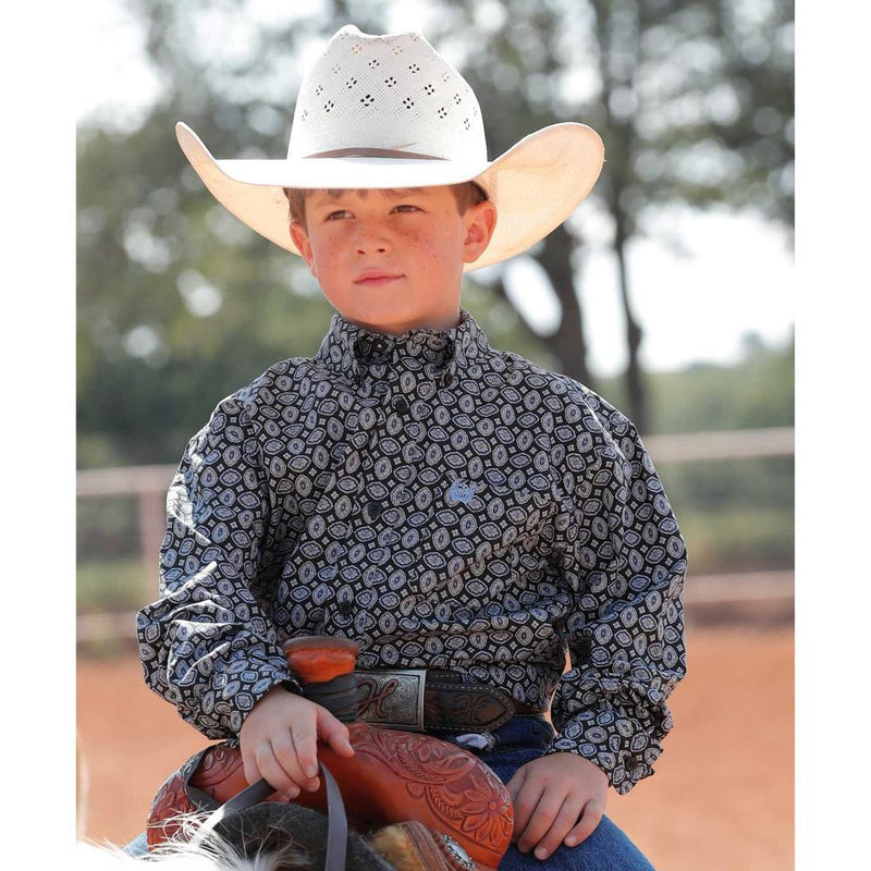 Boys Long Sleeve Black Print Shirt