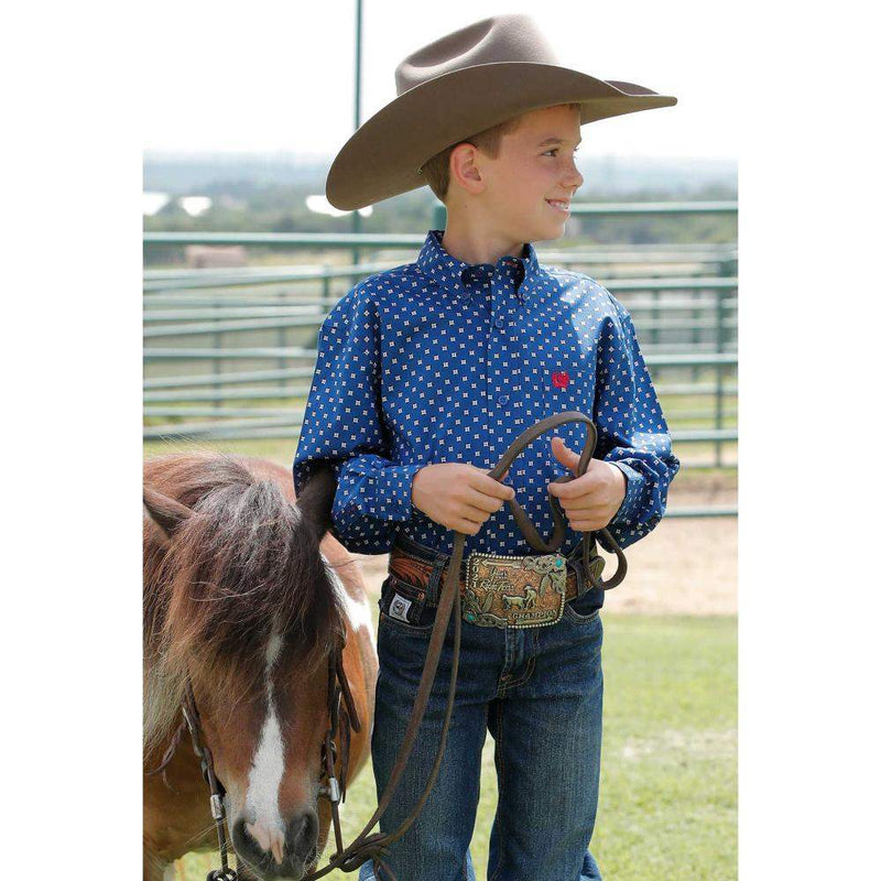 Boys Long Sleeve Royal Blue Print Shirt