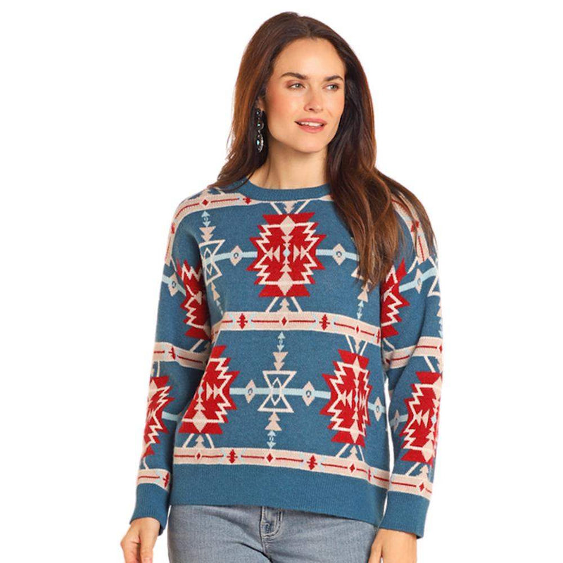 Women's Teal Oversized Southwest Sweater
