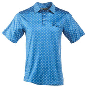 Mens Blue/White Horseshoe Pearl Snap Polo