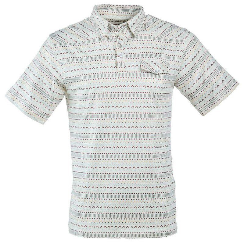 Mens Geo Print Stripe Pearl Snap Polo