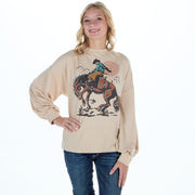 Womens Khaki Cowboy Graphic Sweatshirt