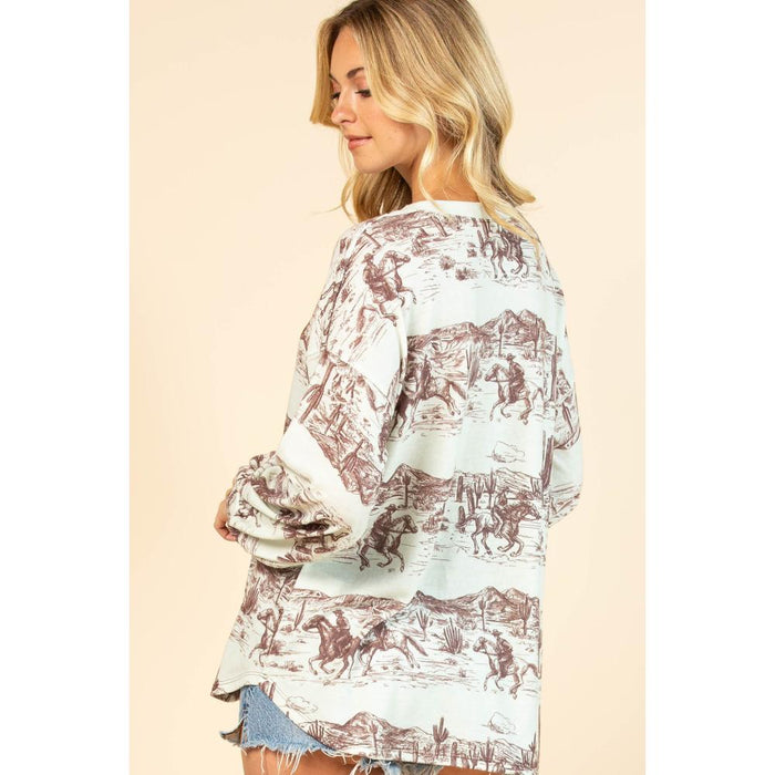 Womens Pistachio/Brown Lifestyle Print Top