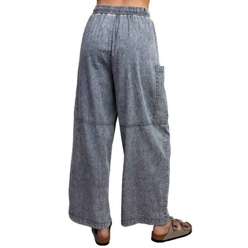 Womens Stonewashed Pinstripe Wide Leg Pants