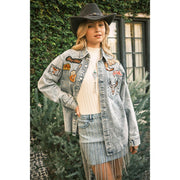 Blue B Womens Denim Shirt Jacket with Patches