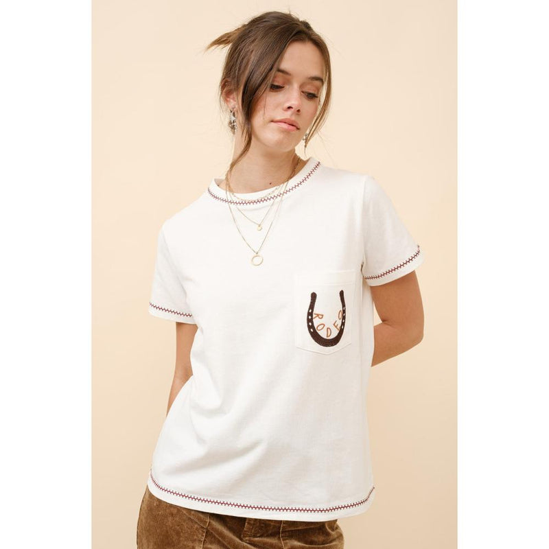 Womens Off White Horseshoe Pocket Tee