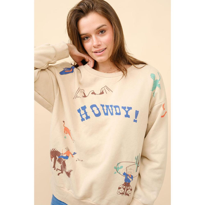 Womens Taupe Howdy Graphic Sweatshirt
