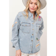 Womens Light Wash Chambray Patch Shirt