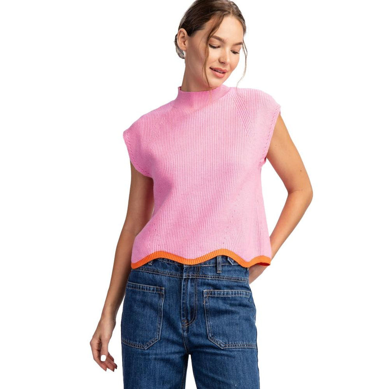 Womens Bubble Pink Mock Neck Sweater