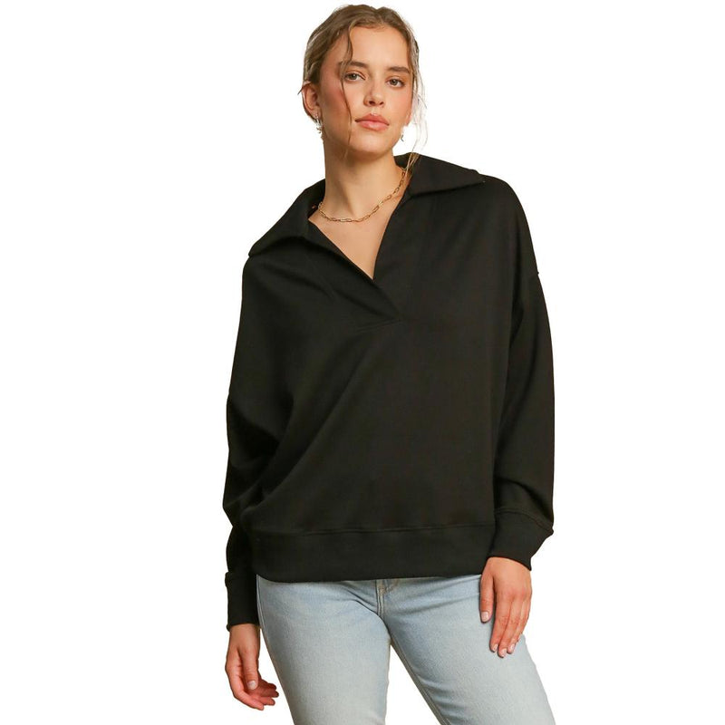 Women's Black Collard Boxy Cut Top