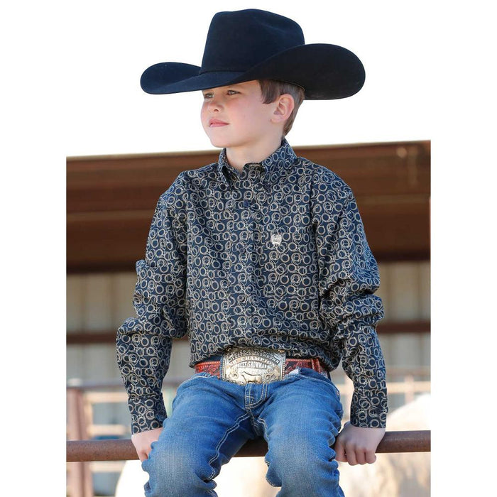 Boys Navy Rope Print Button Shirt