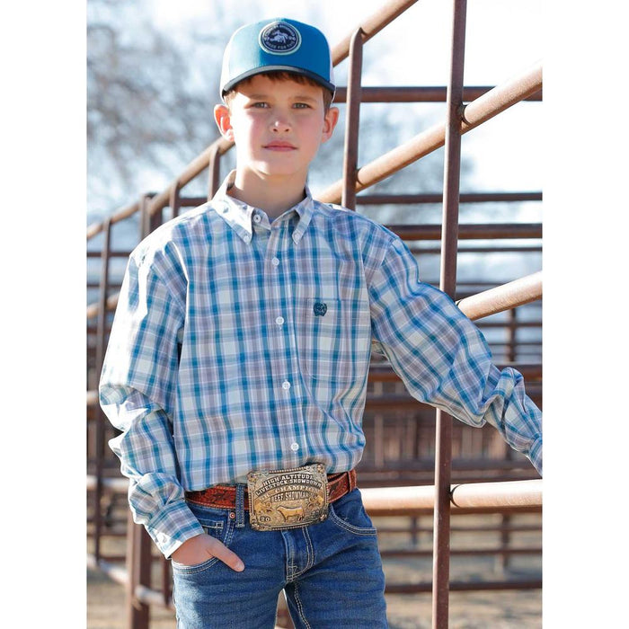 Boys Blue Plaid Button Shirt