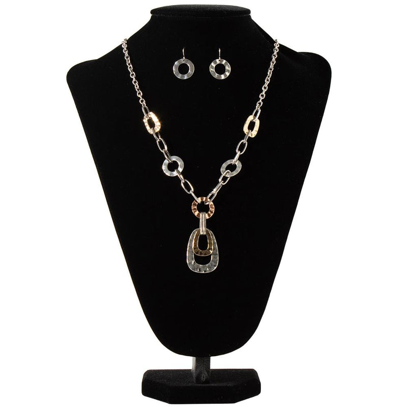 Brown Hammered Metal Necklace and Earrings Set