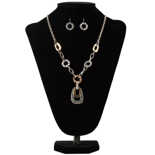 Brown Hammered Metal Necklace and Earrings Set